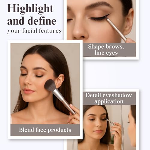 Makeup Brush Set (15 Pieces) - Includes Foundation, Powder, Concealers, Highlighter, Contour, Eye Shadows & Blush Makeup Brushes - Face & Eye Make Up Brushes with Synthetic Bristles