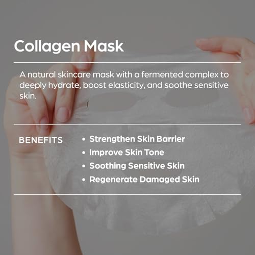 SUN & GLOW VEGAN COLLAGEN MASK Including Natural Elements Fermented 7-Layer Hyaluronic Acid Complex Soothing and Moisturizing Skin Korean Home Skincare Mask (0.88oz 25g 5Packs)