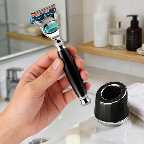 ERAVOR Men's Shaving Razor Stand, Zinc Alloy, Safety Razor Holder Base, Opening Dia 0.75" (1.9cm), Razor Holder for Men (Black)