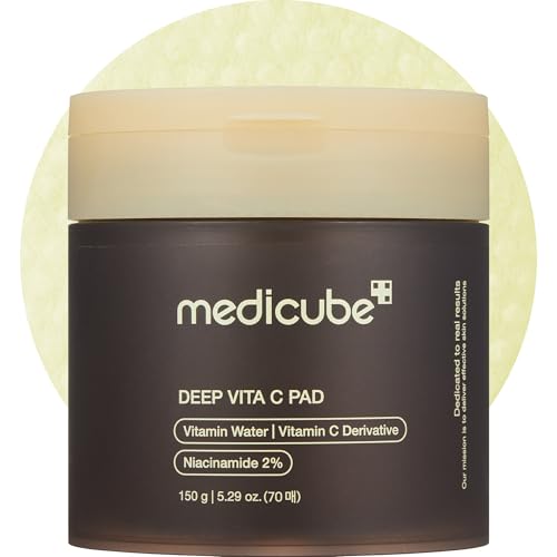 medicube Toner Pads Deep Vita C Facial Toner Pad for Uneven Skin Tone & Texture | Vitamin Water and 3 Types of Vitamin, Deeply Hydrating & Resurfacing Pad | Korean Skin Care, 70 Pads (1 Pack)