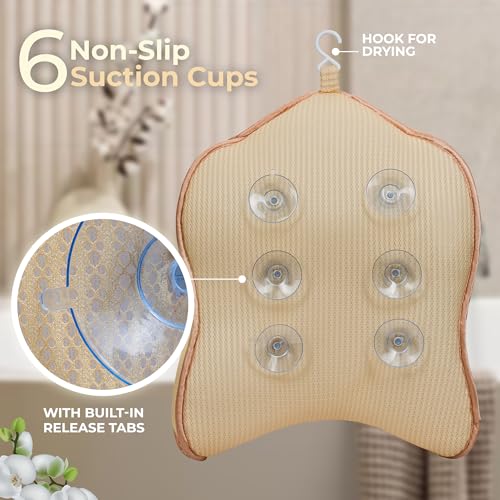 Ava Zen Extra Large Bath Pillow, Bath Pillow for Tub Neck and Back Support, Luxury Spa Set, Bathtub Pillow with 6 Non-Slip Suction Cups