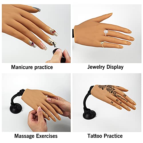 Silicone Practice Hand for Acrylic Nails, Flexible Bendable Female Mannequin Life Size Practice Hand with Stand for Nails Practice Nail Art Tools (3#-Right hand)