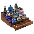 Perfume Cologne Organizer for Men: with LED Light 4 Tier Wooden Perfumes Stand, Desktop Parfum Holder Wood Display Shelf with Cabinet, Bedroom Makeup Lotion Jewelry Storage Rack with Drawer