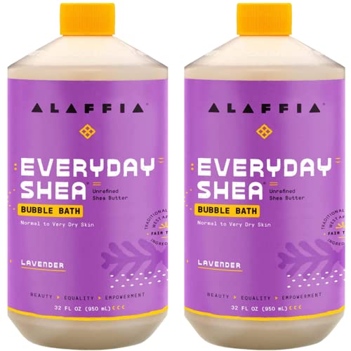 Alaffia Everyday Shea Bubble Bath, Cleanse, Soothe & Moisturize Skin, Made with Fair Trade Shea Butter, Cruelty Free, No Parabens, Vegan, Lavender, 2 Pack ? 32 Fl Oz Ea