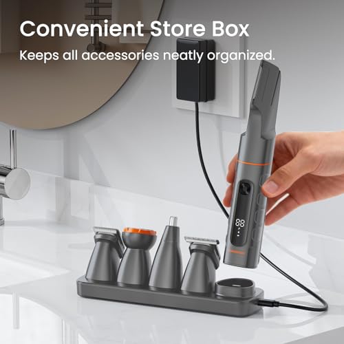 Manscape All-in-One Body & Pubic Hair Trimmer for Men, No-Nick Groin & Ball Shaver, Waterproof Mens Electric Grooming Kit with LED Display, USB Rechargeable (Grey)