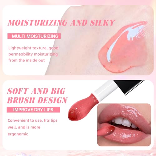 Nourishing Glowing Lip Oil with 2 in 1 Ombre Lip Liner Lipstick Set, Moisturizing High Shine Renewal Lip Gloss for Women, Smooth Long Wear Plumping Rose Pink Lip Tint Lip Crayon Combo Makeup