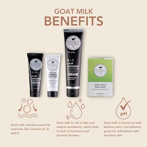 Dionis Goat Milk for Men Hand & Body Cream, Shave Butter, Hand Cream, Bar Soap & Carrying Case 5-Piece Travel Set