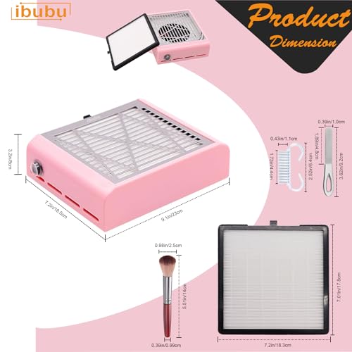 Nail Dust Collector Machine Electric Strong Suction Nail Dust Vacuum Cleaner Nail Salon Dust Extractor Acrylic Nail Powder Dust Collector Vacuum Fan with Multiple Tool Kits for Nails Pink