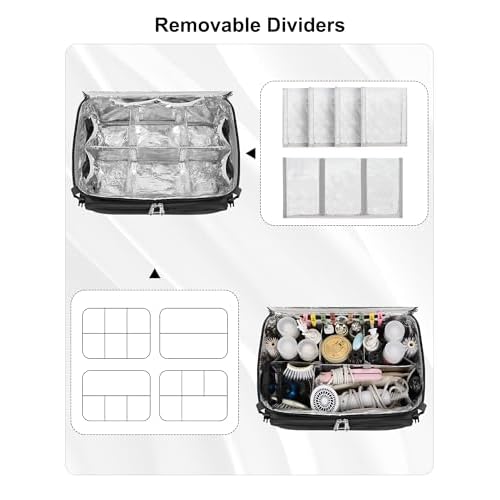 Hairstylist Travel Bag, Large Capacity Hairdressing Bag with Detachable Dividers, Professional Cosmetology Bag for Hairstylists with Dual-Layer Design, Hair Tools Organizer for Travel - Black