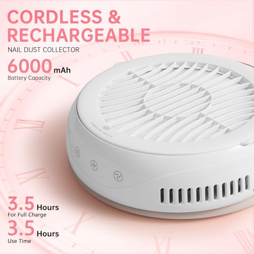 Nail Dust Collector, Cordless Dust Collector Nail Tech, Powerful 4200RPM Vacuum Fan Vent Dust Collector Extractor Dust Suction Machine for Acrylic Nails Polishing, Nail Salon&Home