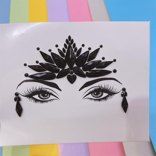 Topz Black Face Jewels Stickers, Self-Adhesive Face and Body Gems for Halloween Festival Makeup Skull Face Tattoo for Cosplay Costumes Rave Party Body Gems Stick On for Adults