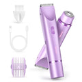 Bikini Trimmer for Women, Painless Electric Razor for Women with Dual Head, IPX7 Waterproof Pubic Body Hair Trimmer Electric Shaver for Legs/Arm/Underarm (Purple)