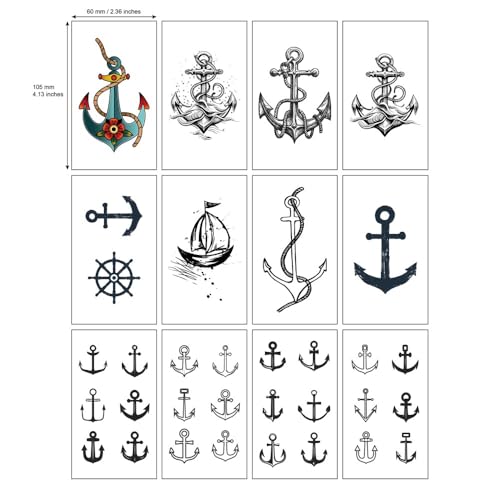 Anchor Ship Temporary Tattoo Sticker Waterproof Fake Tatoo Men Women Adult Boys Teens Body Art 10.5X6cm Set of 12 (SF297)