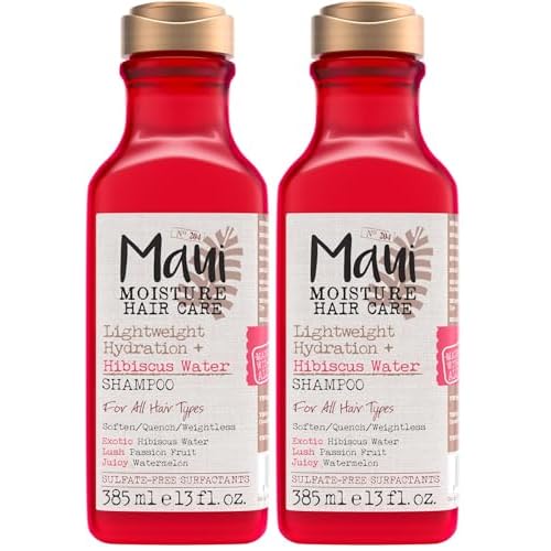 Maui Moisture Lightweight Hydration + Hibiscus Water Shampoo,Moisturizing Aloe Vera Shampoo Softens Curly Hair,Vegan & Sulfate-Free Surfactants,13 Fl Oz,(Pack of 2)