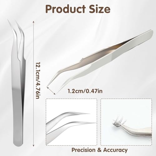 10 PCS Stainless Steel Eyelash Tweezer, Curved Pointed Craft Tweezers for Crafting with Protective Cover Precision Tweezers Set Multipurpose Nail Sticker Tweezer for Eyelash Extensions Blackhead