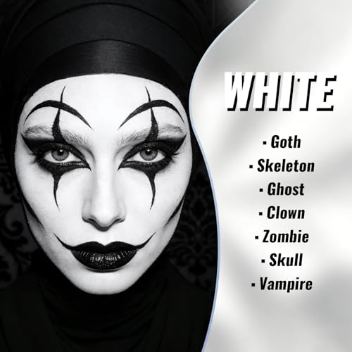 White Face Body Paint, Water Based Foundation, Full Coverage Vegan Halloween Makeup Paint for Goth Skeleton Mime Ghost Clown Zombie Skull Vampire SFX Makeup Cosplay Party Stage Film, 0.88oz