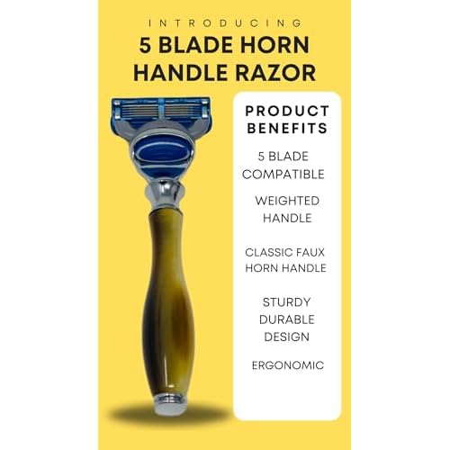 G.B.S 5 Blade Razor with Classic Horn Handle Christmas Gift Stocking Stuffer For Men