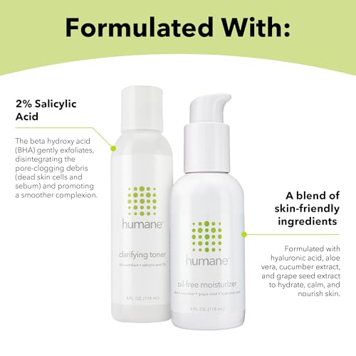 Humane Clarifying Toner and Oil-Free Moisturizer Bundle - Acne Treatment for All Skin Types
