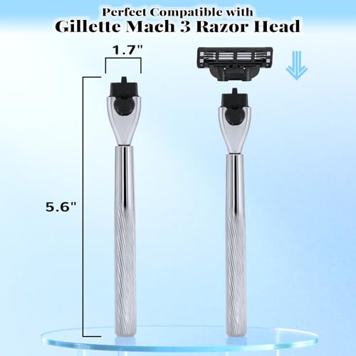 Razor Handle Only Compatible with Gillette Mach 3- Ergonomic Metal Handle, Reusable for Superior Shaving(Handle Only,No Blades)