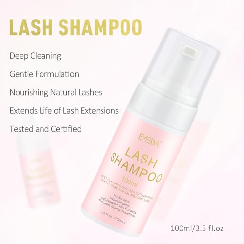 EMEDA Lash Shampoo Kit - 3.38 fl.oz / 100ml Gentle Foam Lash Cleanser, Oil-Free Cleaning for Wash Extension/Natural Eyelash Bath with Rinse Bottle Lash Brush