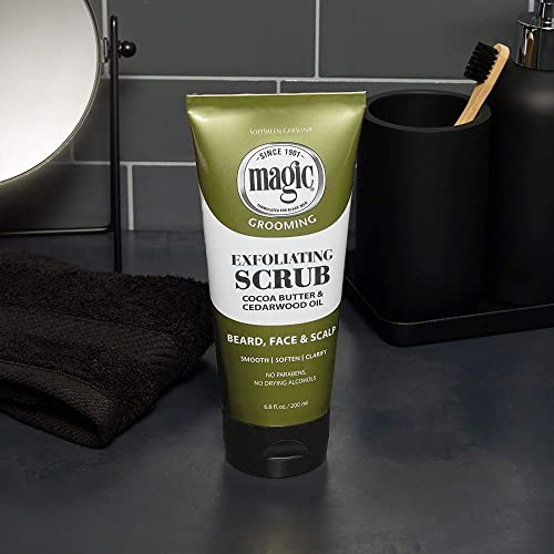 SoftSheen-Carson Magic Men's Grooming Facial Exfoliating Scrub, Softens, Smooths and Clarify, With Cocoa Butter and Cedarwood Oil for Beard, Skin and Scalp, 6.7 fluid ounces (Pack of 2)