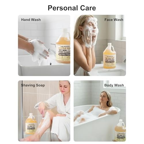 Pure Castile Soap Liquid 126 fl oz, Natural Organic Hand Soap, For Dry Skin, Hand, Face, Body £¦ Home Cleaning, Fragrance Free Vegan Hard Water Friendly-Unscented 3.75L