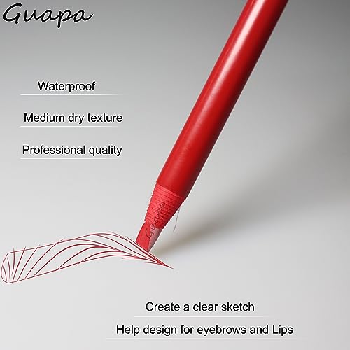 2pcs Permanent Makeup Red Pencil Eyebrow and Lip Mapping with Brush Hard Core Peel Off Lip Tattoo Design Pencil (2pcs)