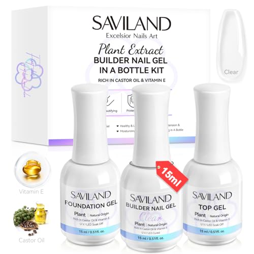 SAVILAND 50000RPM Nail Drill with Clear Builder Nail Gel Kit: 2024 High Tech Fast Removal Electric Nails Drill Kit 6000mAh Rechargeable Professional Drill Bit Nail File Buffer Tools Salon