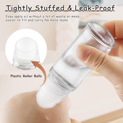 Large Glass Roll On Bottles,Empty Glass Deodorant Roller Bottles With Large Plastic Roller Ball for Essential Oil,Deodorant,Castor Oil,Body Oil-Dispense Containers for Pains (Clear, 1oz/30ml)