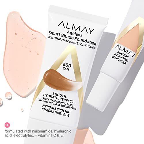 Almay Anti-Aging Concealer, Face Makeup with Hyaluronic Acid, Niacinamide, Vitamin C & E, Hypoallergenic-Fragrance Free, 030 Medium, 0.37 Fl Oz