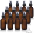 JUVITUS 2 oz / 60 ml Frosted Amber Glass Boston Round Bottle with Black Treatment Pump (12 Pack) BPA Free Refillable Empty Storage Containers