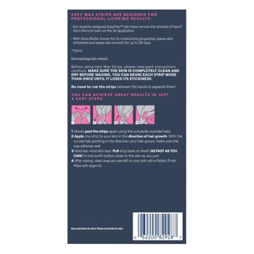 Veet Ready-to-Use Dermatologically Tested 40 Count Hair Remover Wax Strip Kit for Legs & Body (2 Pack)