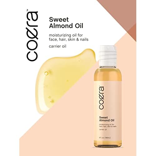 Coera Sweet Almond Oil 4 fl oz | For Hair, Skin, Face, and Nails | Cold Pressed & Hexane Free | Carrier Oil | Free of Parabens, SLS, & Fragrances