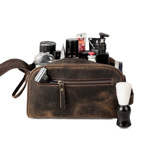 KomalC Travel Toiletry Bag ? Premium Leather Dopp Kit for Men & Women with Water-Resistant Lining & Spacious Zippered Organizer
