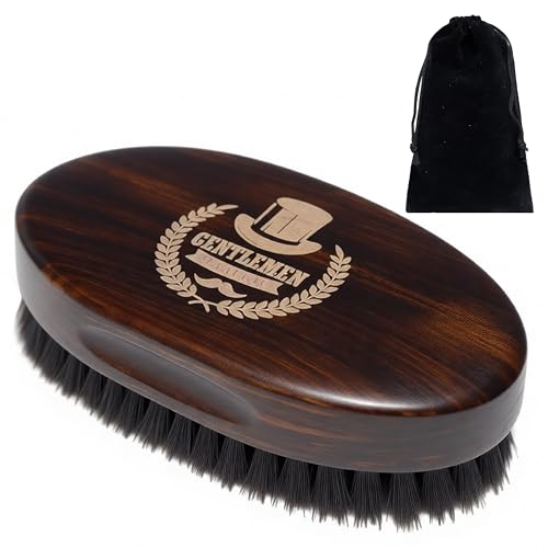 Boar Bristle Beard Brush for Men, Natural Wood Travel Pocket Hair Brush, Grooming Comb for Beards and Mustache (Hat)