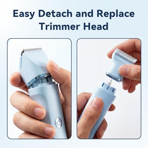 Electric Razors for Women ? 4 in 1 Bikini Trimmer with Replaceable Body, Facial, Nose & Foil Shaver Heads, IPX7 Waterproof Pubic Hair Remover, Rechargeable Grooming Kit for Shower & Travel (Blue)