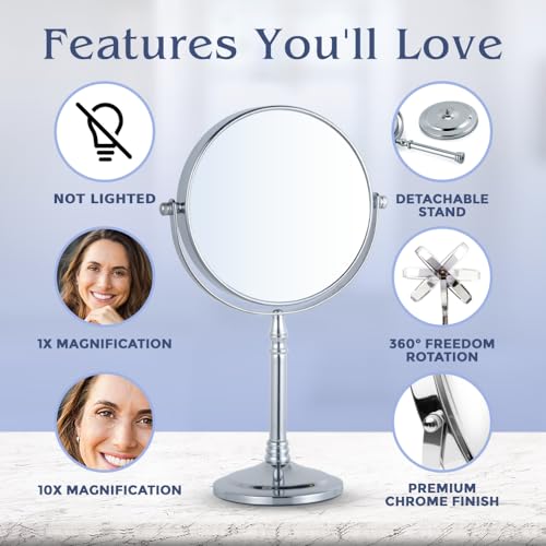 MIRRORVANA Large Double Sided 10X and 1X Magnifying Makeup Mirror with Stand in Gift Box, 15¡± Tall and 8¡± Wide