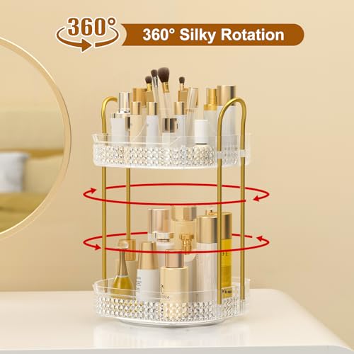 2 Pack Makeup Organizer Set, 6 Drawer, 2 Tier Rotating Makeup Organizer