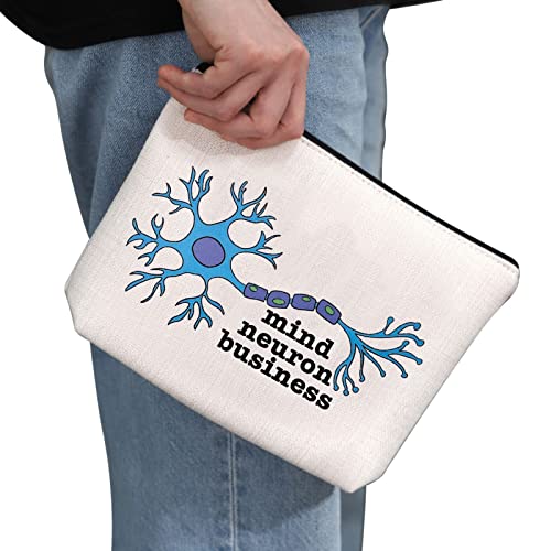 G2TUP Neuroscience Gift Mind Neuron Business Makeup Bag Neuroscientist Science Cosmetic Bag Neurology Nurse Gift Zipper Travel Bag (Mind Neuron Business White Bag)