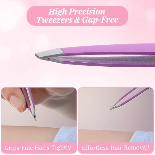 16 Pcs Slanted Tip Tweezers Set for Facial Hair Removal, Stainless Steel Precision Tweezers Bulk for Men Women Eyebrows, Ingrown Hair, Lash Extension