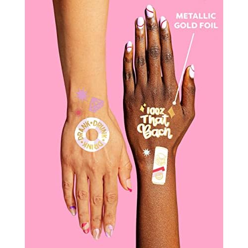 xo, Fetti Bride Vibes Bachelorette Tattoos - 32 Glitter Styles | Bach Party Decoration, Bridesmaid Favor, Bride to Be Gift + Bridal Shower Supplies