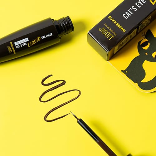 Jigott - Cat's Eye Waterproof Liquid Eyeliner (Black Brown) (0.31floz / 9g) - Korean Beauty Makeup, Smudge-proof, Long-lasting
