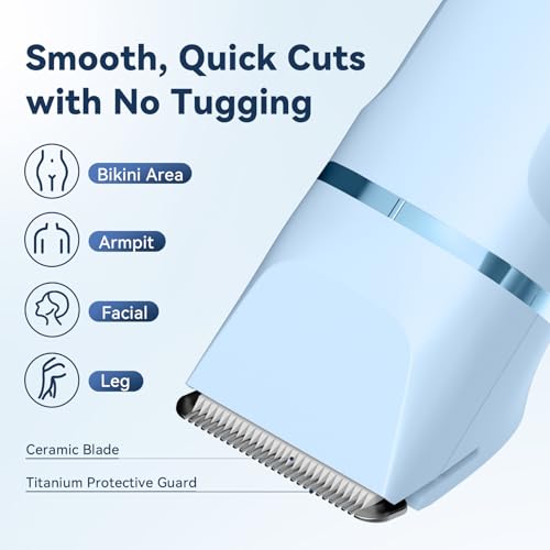 Electric Razors for Women ? 4 in 1 Bikini Trimmer with Replaceable Body, Facial, Nose & Foil Shaver Heads, IPX7 Waterproof Pubic Hair Remover, Rechargeable Grooming Kit for Shower & Travel (Blue)