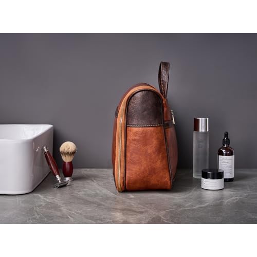EURYNOME Hanging Toiletry Bag for Women and Men, Large PU Leather Toiletries Organizer, Water-resistant Bathroom Shaving Kit for Cosmetics, Makeup Case