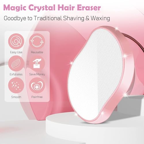 2PCS Crystal Hair Eraser for Women Reusable Hair Remover Stone, Painless Crystal Hair Remover for Women and Men, Magic Painless Exfoliation Hair Removal Tool-Pink Purple