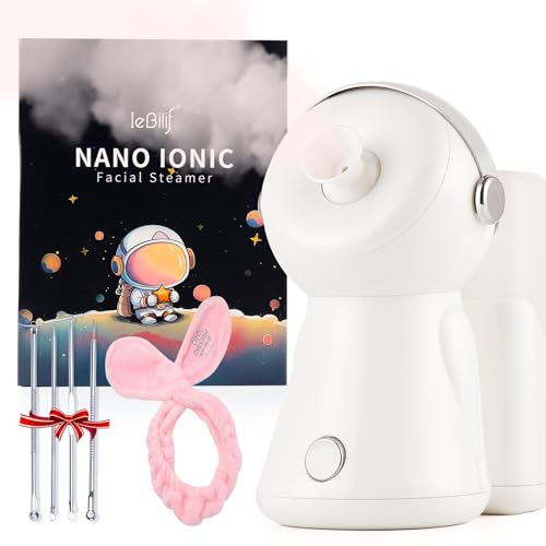 Facial Steamer,with 7 Colors Led Light,Face Steamer for Facial Deep Cleaning,Warm Mist Nano Ionic Steamer for Face Spa Kit,Face Humidifier,Facial Sauna Use at Home, Gift for Women（Rosegold with Light）