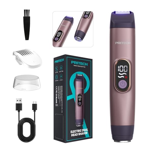 PRITECH Bikini Trimmer for Women, 2-in-1 Painless Electric Razors for Silk Skin, Portable Lady Shaver for Women Private Area, Face, Legs & Underarms, Wet/Dry LED