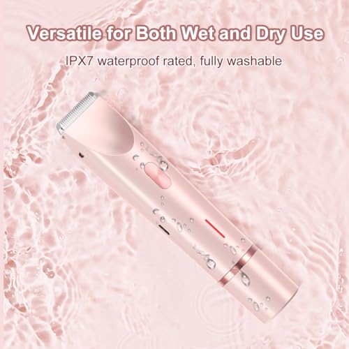 Women's Electric Shaver Bikini Trimmer for Women Razors 2-in-1 Dual Head Design IPX7 Waterproof Wet & Dry Use Body Groomer Hair Trimmer Remover for Facial Underarm Arm Face Leg Bikini (Pink)