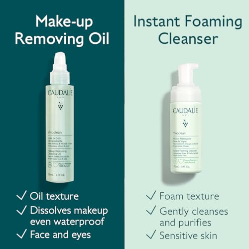 Caudalie Vinoclean Gentle Instant Foaming Facial Cleanser for All Skin Types - 150 mL (Pack of 2)
