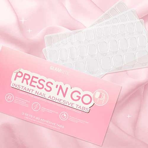 Glamnetic Press-On Nails - Boba | Super Strong Brush On Nail Glue & Nail Adhesive Tabs | Opaque Black Short Almond Nails, Reusable | 12 Sizes - 24 Nail Kit